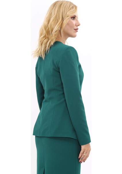 Sıfır Yaka Boydan Düğmeli Ceket-Zümrüt fiyatları