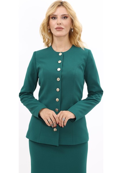 Sıfır Yaka Boydan Düğmeli Ceket-Zümrüt fırsatları