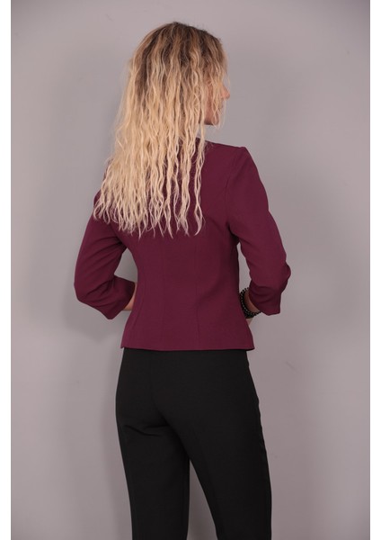 Sıfır Yaka Düz Kısa Ceket-Mürdüm modelleri