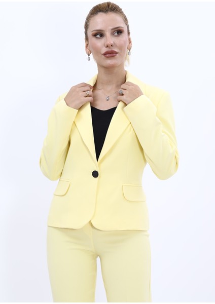 Erkek Yaka Tek Düğmeli Klasik Ceket-Sarı