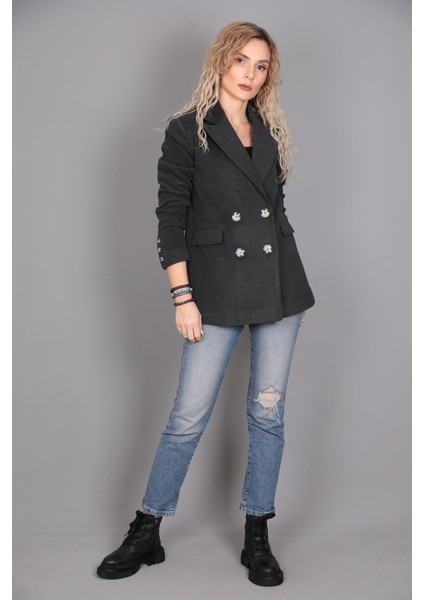 Kaşe Oversıze Blazer Ceket-Füme