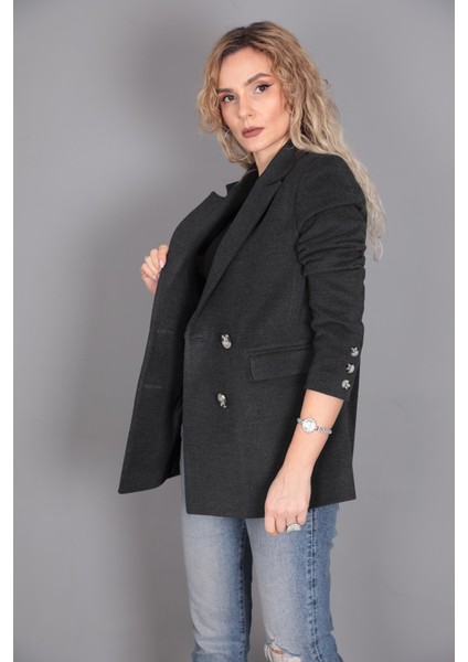 Kaşe Oversıze Blazer Ceket-Füme modelleri