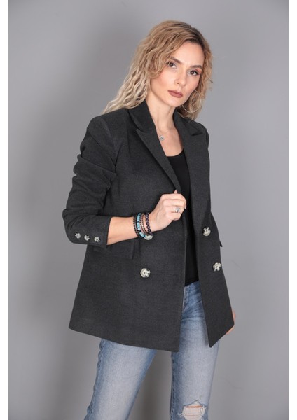 Kaşe Oversıze Blazer Ceket-Füme fırsatları