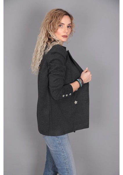 Kaşe Oversıze Blazer Ceket-Füme indirimleri