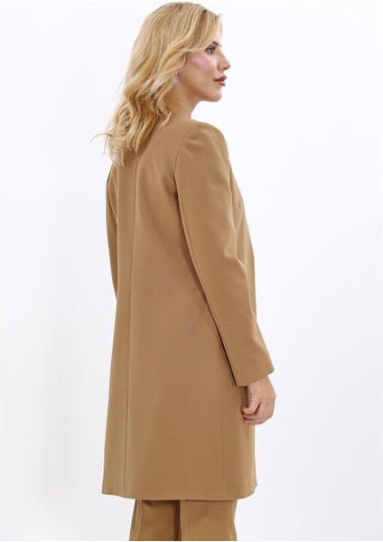 Sıfır Yaka Düz Uzun Ceket-Camel fırsatları