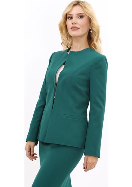 Oval Yaka Yandan Kuplu Klasik Ceket-Zümrüt fiyatları