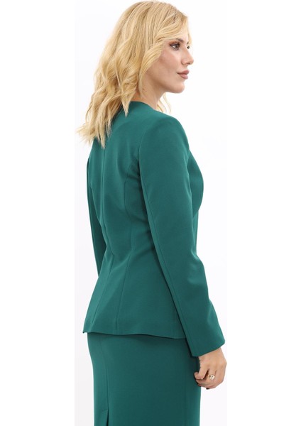 Oval Yaka Yandan Kuplu Klasik Ceket-Zümrüt modelleri