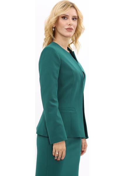Oval Yaka Yandan Kuplu Klasik Ceket-Zümrüt fırsatları
