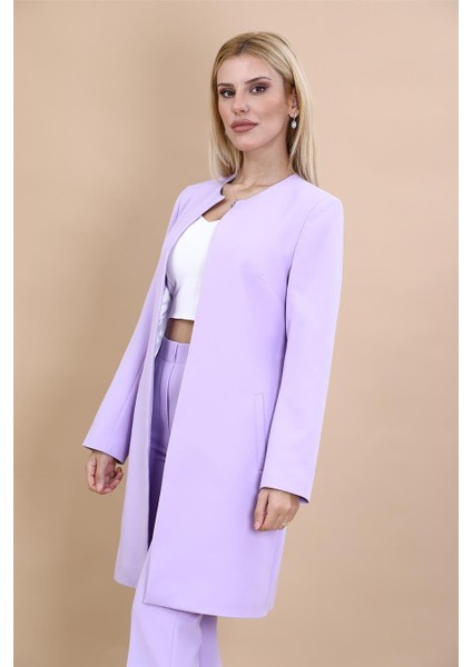 Sıfır Yaka Düz Uzun Ceket-Menekşe modelleri