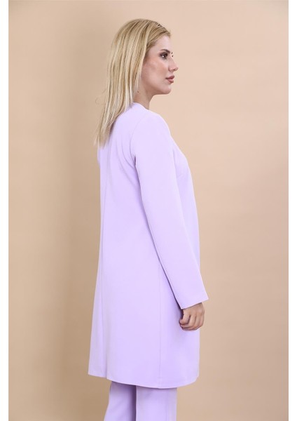 Sıfır Yaka Düz Uzun Ceket-Menekşe fırsatları