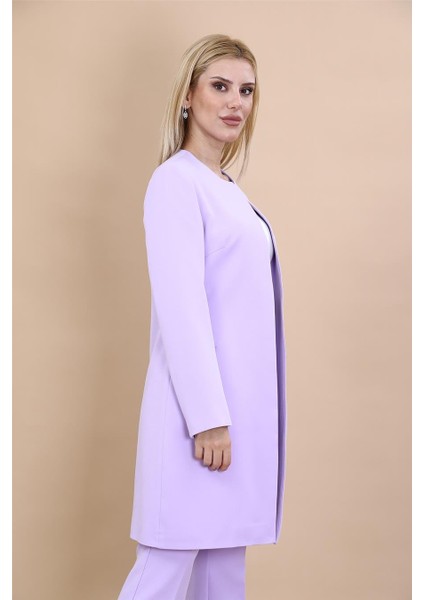 Sıfır Yaka Düz Uzun Ceket-Menekşe indirimleri