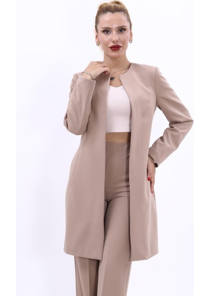 Sıfır Yaka Düz Uzun Ceket-Taş fiyatları