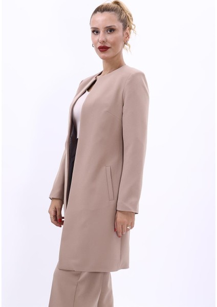 Sıfır Yaka Düz Uzun Ceket-Taş modelleri
