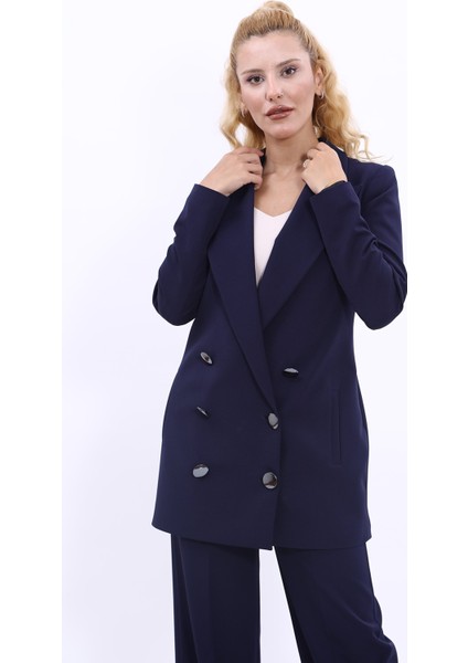 Erkek Yaka Kuruvaze Uzun Ceket-Lacivert