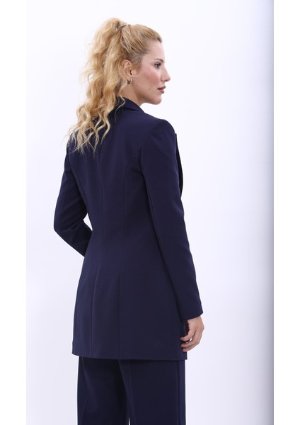 Erkek Yaka Kuruvaze Uzun Ceket-Lacivert modelleri