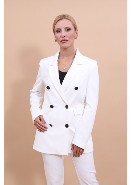 Erkek Yaka Kuruvaze Blazer Ceket-Beyaz fiyatları