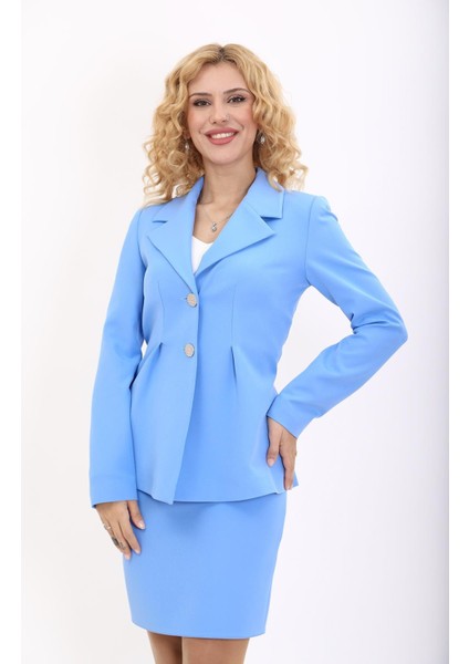 Erkek Yaka Önleri Pileli Ceket-Gökyüzü