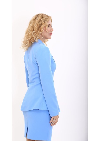 Erkek Yaka Önleri Pileli Ceket-Gökyüzü fırsatları