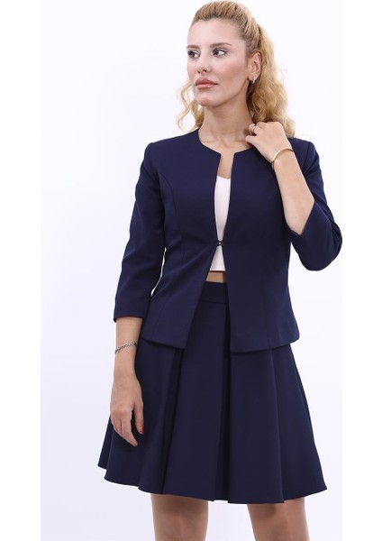 Sıfır Yaka Düz Kısa Ceket-Lacivert fiyatları