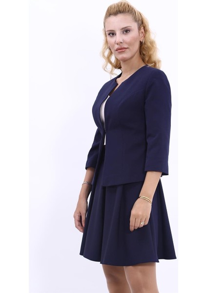 Sıfır Yaka Düz Kısa Ceket-Lacivert modelleri