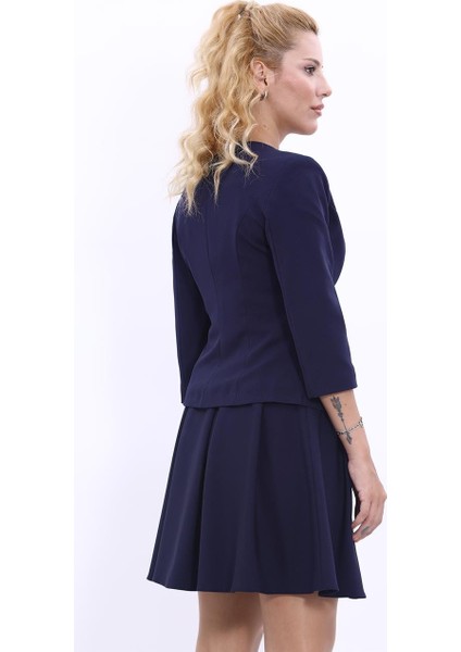 Sıfır Yaka Düz Kısa Ceket-Lacivert fırsatları