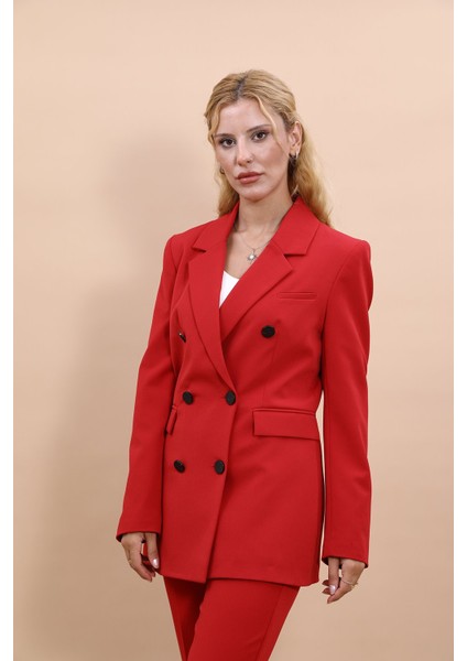 Erkek Yaka Kuruvaze Blazer Ceket-Kırmızı