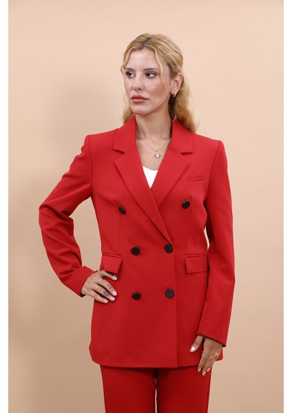 Erkek Yaka Kuruvaze Blazer Ceket-Kırmızı indirimleri