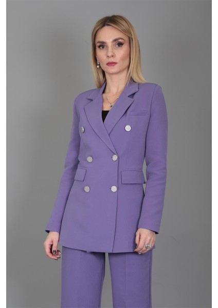 Erkek Yaka Kuruvaze Blazer Ceket-Lila