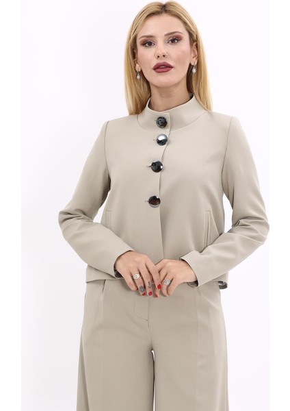 Oval Dik Yaka Kısa Ceket-Bambu fırsatları