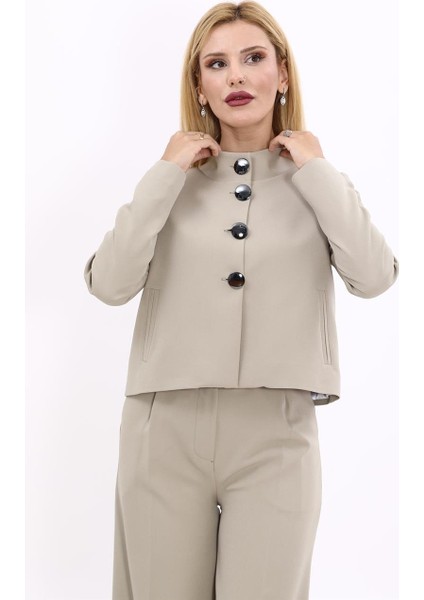 Oval Dik Yaka Kısa Ceket-Bambu indirimleri