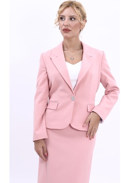 Erkek Yaka Tek Düğmeli Klasik Ceket-Pudra