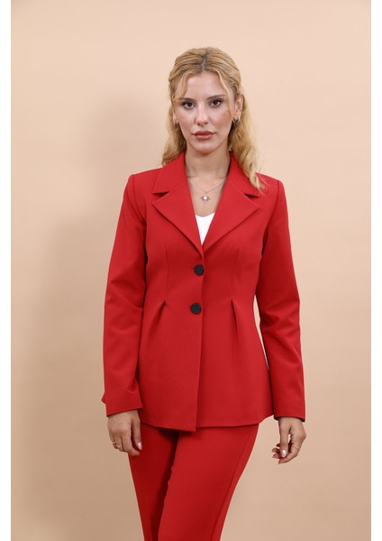 Erkek Yaka Önleri Pileli Ceket-Kırmızı