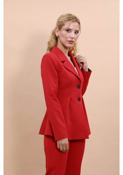 Erkek Yaka Önleri Pileli Ceket-Kırmızı modelleri