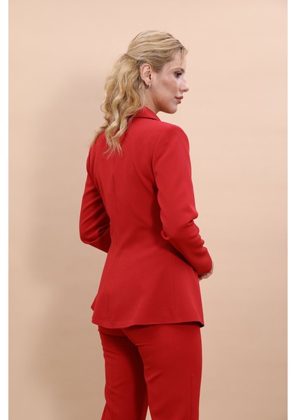 Erkek Yaka Önleri Pileli Ceket-Kırmızı fırsatları