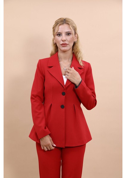 Erkek Yaka Önleri Pileli Ceket-Kırmızı indirimleri