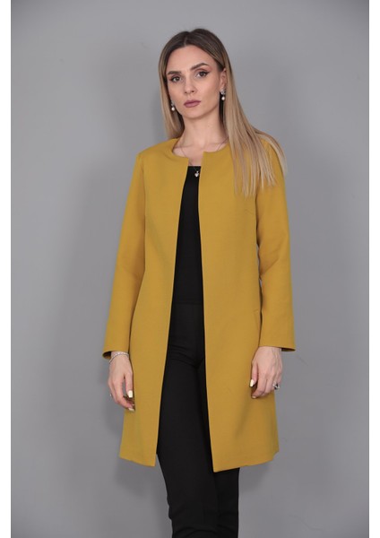 Sıfır Yaka Düz Uzun Ceket-Fıstık