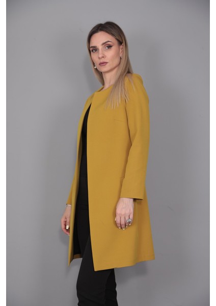 Sıfır Yaka Düz Uzun Ceket-Fıstık fiyatları