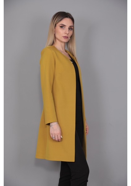 Sıfır Yaka Düz Uzun Ceket-Fıstık modelleri