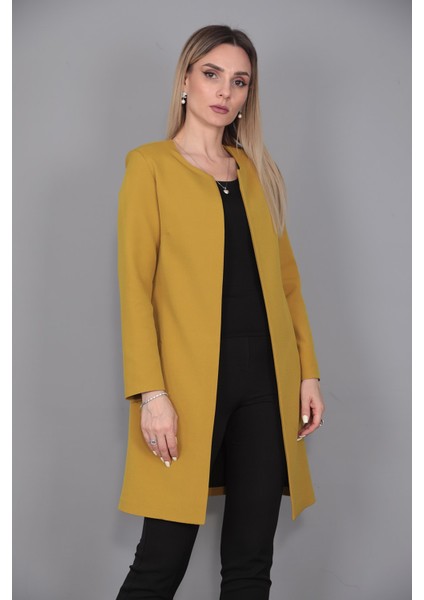 Sıfır Yaka Düz Uzun Ceket-Fıstık indirimleri