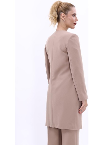 Sıfır Yaka Düz Uzun Ceket-Taş fırsatları