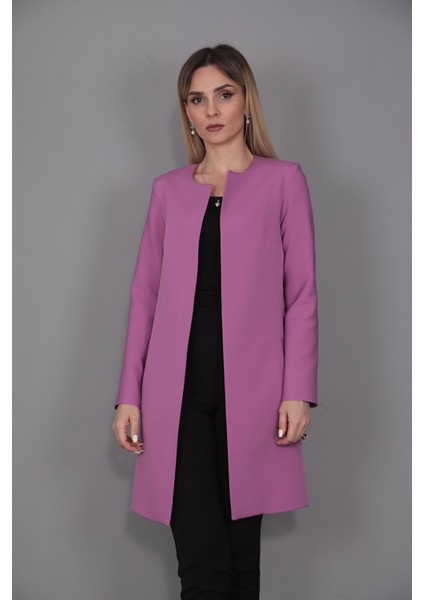 Sıfır Yaka Düz Uzun Ceket-Leylak