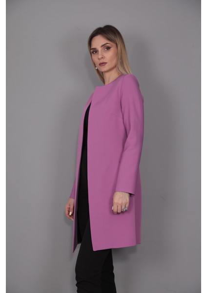 Sıfır Yaka Düz Uzun Ceket-Leylak fiyatları