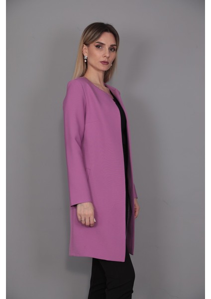 Sıfır Yaka Düz Uzun Ceket-Leylak modelleri