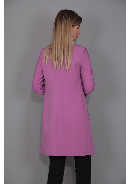 Sıfır Yaka Düz Uzun Ceket-Leylak fırsatları