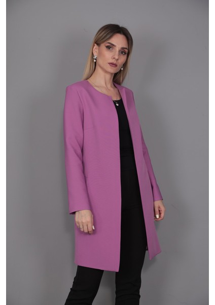 Sıfır Yaka Düz Uzun Ceket-Leylak indirimleri