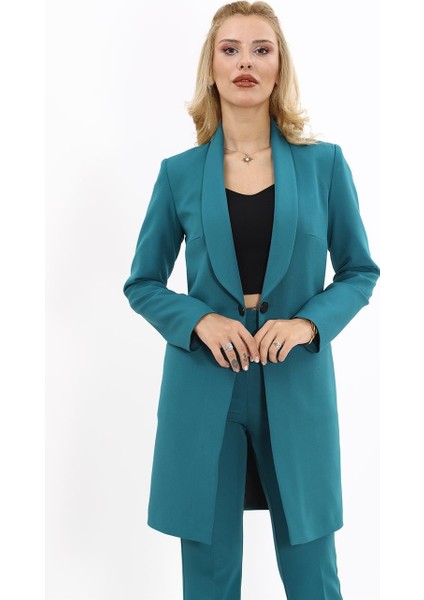 Şal Yaka Cepli Uzun Ceket-Petrol indirimleri