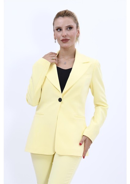 Erkek Yaka Tek Düğmeli Klasik Ceket-Sarı