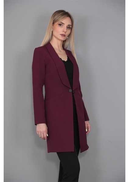 Şal Yaka Cepli Uzun Ceket-Mürdüm fırsatları
