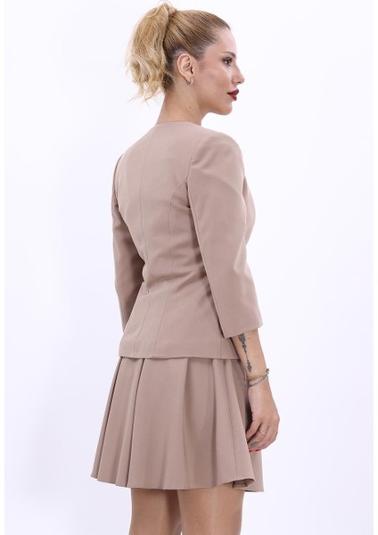 Sıfır Yaka Düz Kısa Ceket-Taş modelleri