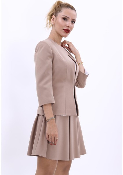 Sıfır Yaka Düz Kısa Ceket-Taş fırsatları